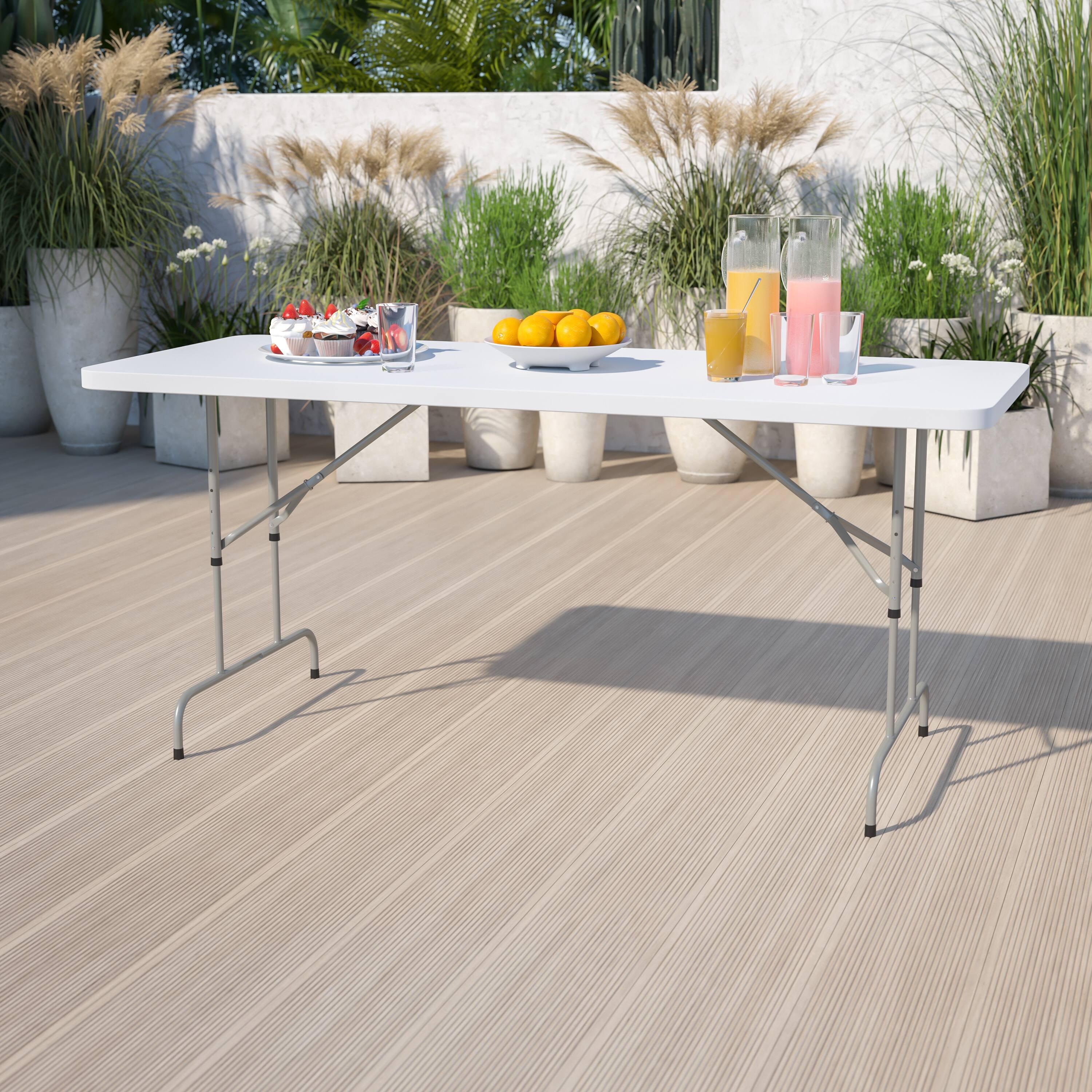 30"W x 72"L Height Adjustable Granite White Plastic Folding Table Bed